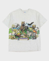 Vintage 1993 Harlequin N.G North American Wilderness Marl Grey Single Stitch Hanes Beefy Heavyweight Made In USA Crewneck T-Shirt - L
