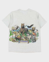 Vintage 1993 Harlequin N.G North American Wilderness Marl Grey Single Stitch Hanes Beefy Heavyweight Made In USA Crewneck T-Shirt - L