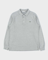 Vintage Lacoste Marl Grey Slim Fit Long Sleeve Polo Shirt - L