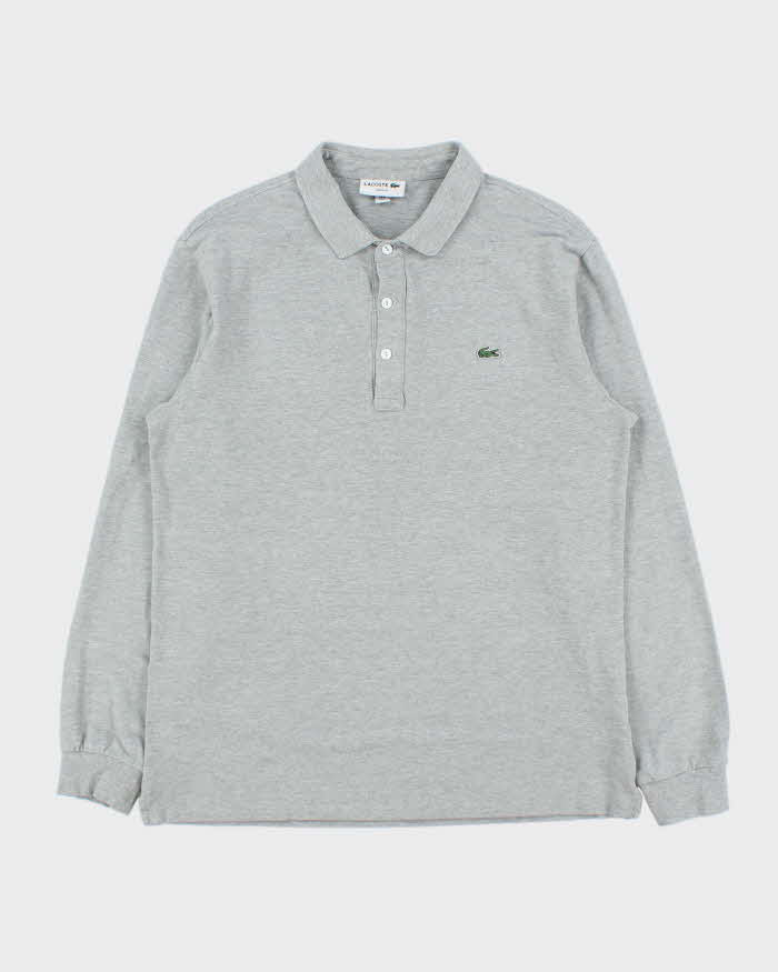 Vintage Lacoste Marl Grey Slim Fit Long Sleeve Polo Shirt - L