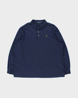 Vintage Polo Ralph Lauren Marl Navy Classic Fit Long Sleeve Polo Shirt - XXL