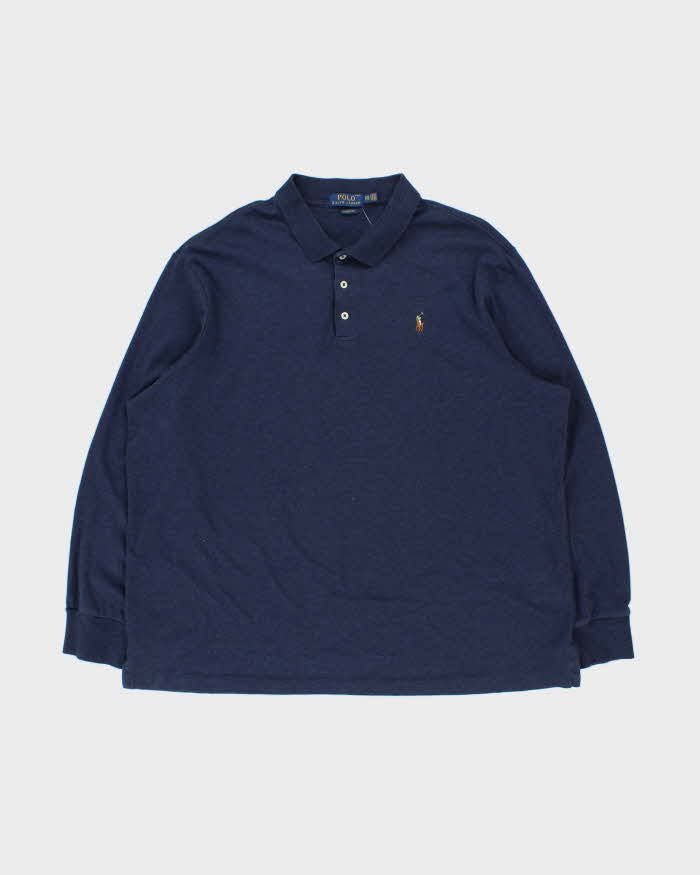 Vintage Polo Ralph Lauren Marl Navy Classic Fit Long Sleeve Polo Shirt - XXL
