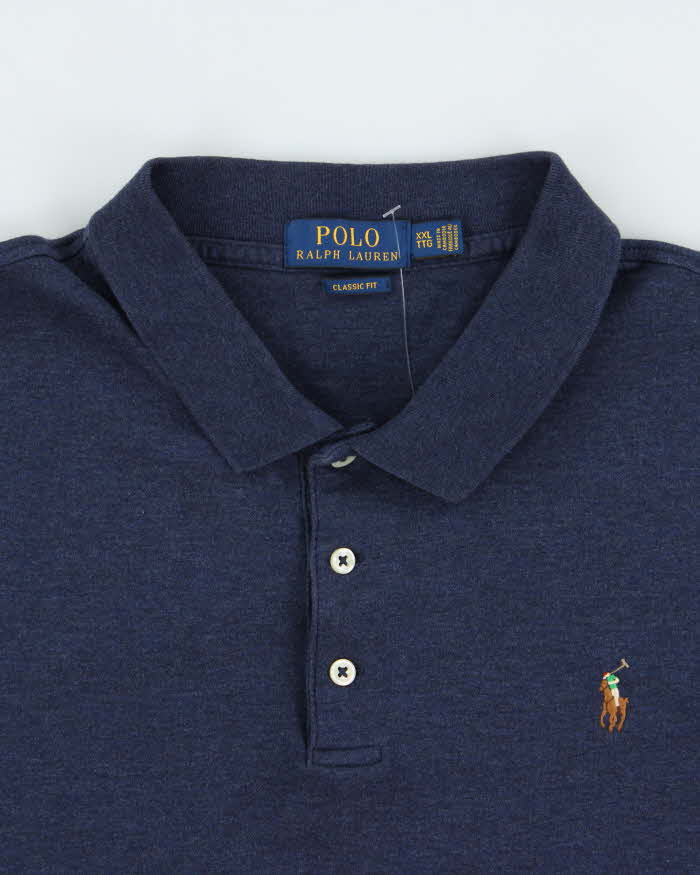 Vintage Polo Ralph Lauren Marl Navy Classic Fit Long Sleeve Polo Shirt - XXL