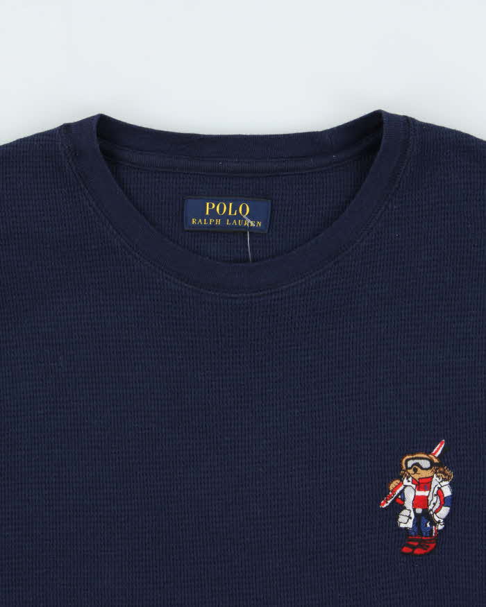 Vintage Polo Bear Ralph Lauren Ski Long Sleeve Waffle T-Shirt - XL