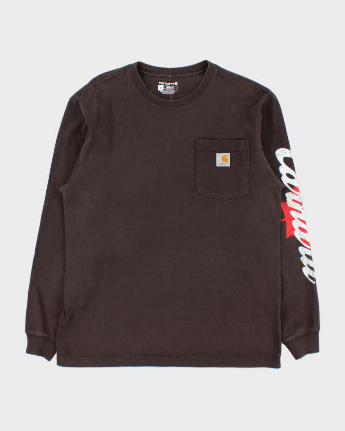 Vintage Carhartt Heavyweight Long Sleeve Logo Loose Fit Crewneck Pocket T-Shirt - S