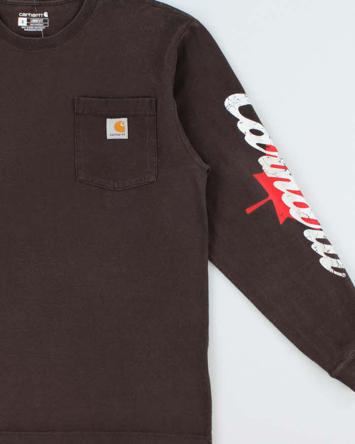 Vintage Carhartt Heavyweight Long Sleeve Logo Loose Fit Crewneck Pocket T-Shirt - S