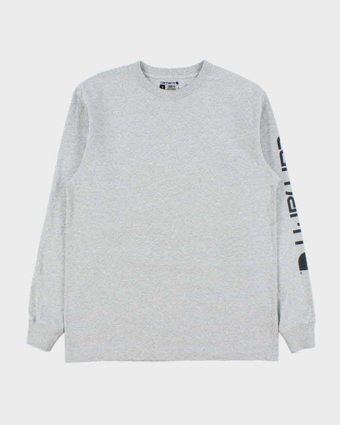 Vintage Carhartt Marl Grey Heavyweight Long Sleeve Logo Loose Fit Crewneck T-Shirt - S