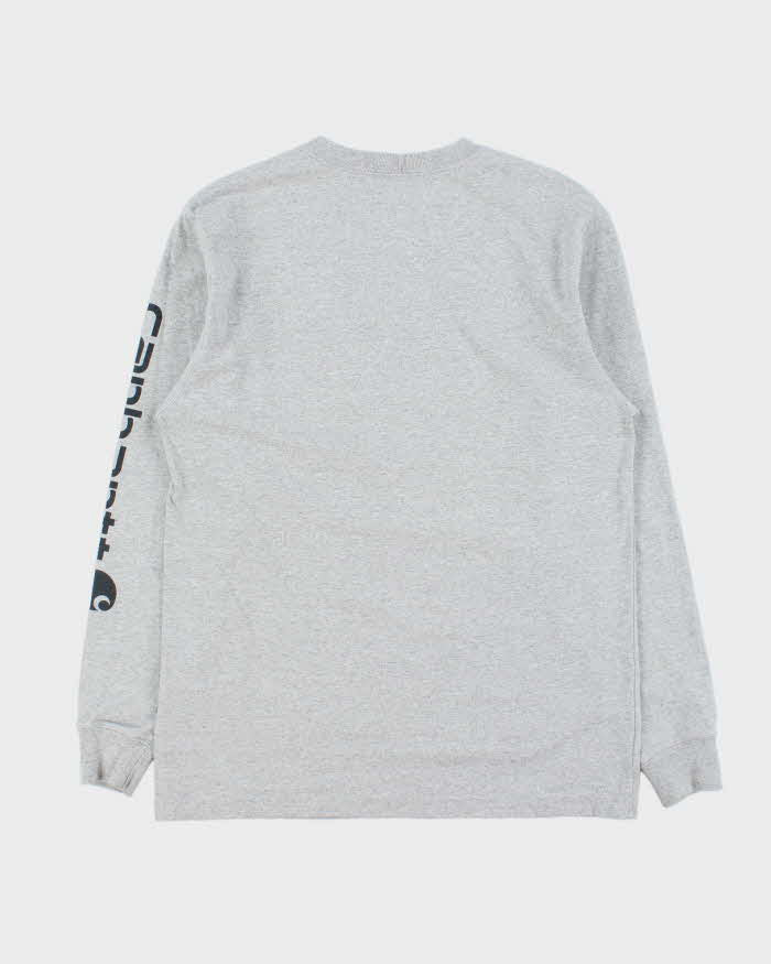 Vintage Carhartt Marl Grey Heavyweight Long Sleeve Logo Loose Fit Crewneck T-Shirt - S