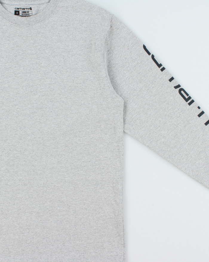 Vintage Carhartt Marl Grey Heavyweight Long Sleeve Logo Loose Fit Crewneck T-Shirt - S