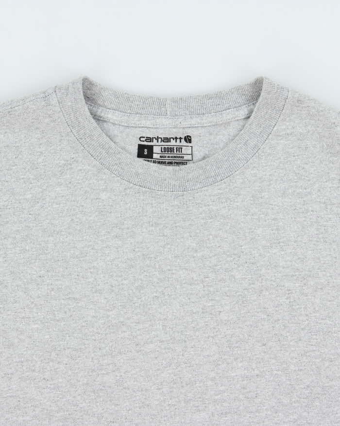 Vintage Carhartt Marl Grey Heavyweight Long Sleeve Logo Loose Fit Crewneck T-Shirt - S