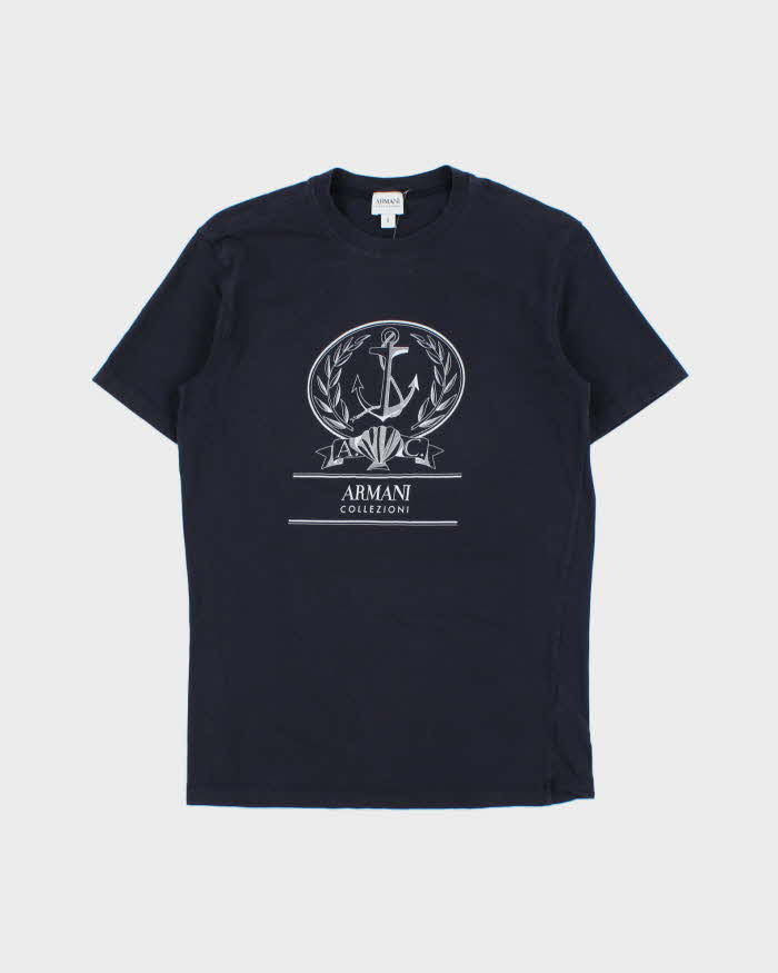Vintage Y2K 00s Armani Collezioni Navy Nautical Fitted Crewneck T-Shirt - S