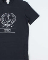 Vintage Y2K 00s Armani Collezioni Navy Nautical Fitted Crewneck T-Shirt - S