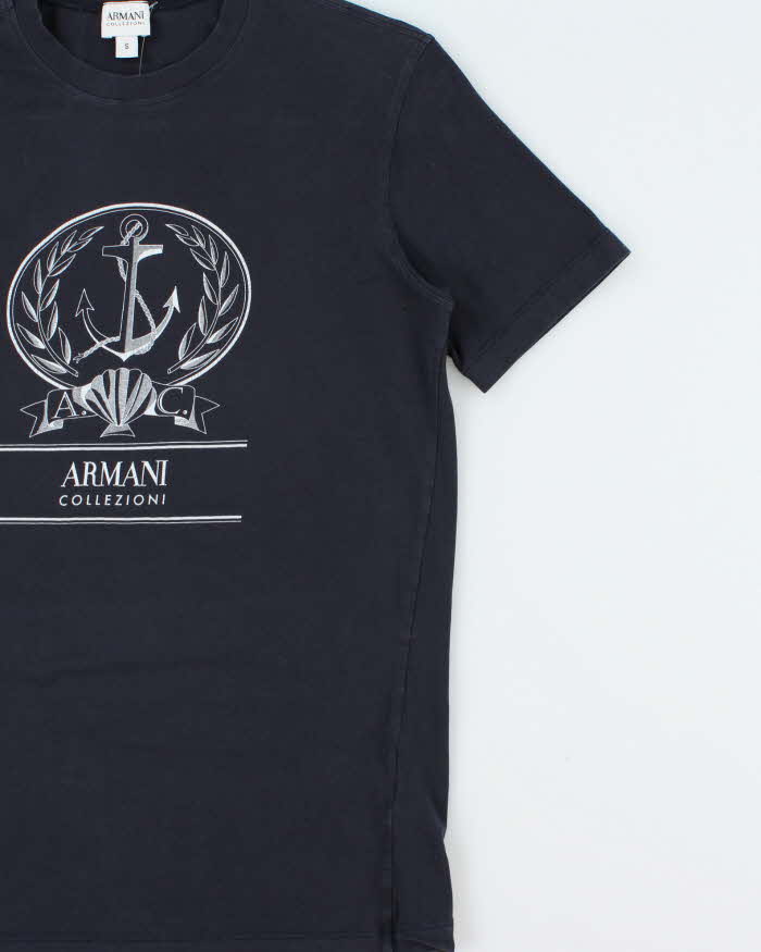 Vintage Y2K 00s Armani Collezioni Navy Nautical Fitted Crewneck T-Shirt - S