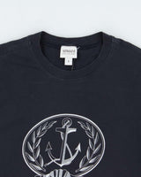 Vintage Y2K 00s Armani Collezioni Navy Nautical Fitted Crewneck T-Shirt - S