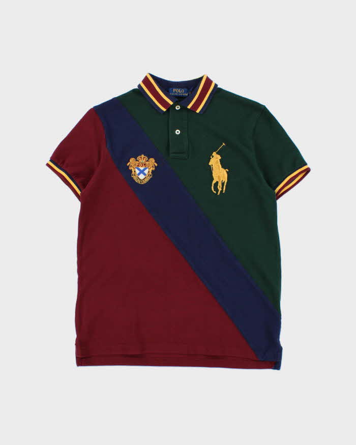 Vintage Polo Ralph Lauren Striped Big Pony Crest Custom Slim Fit Short Sleeve Polo Shirt - S