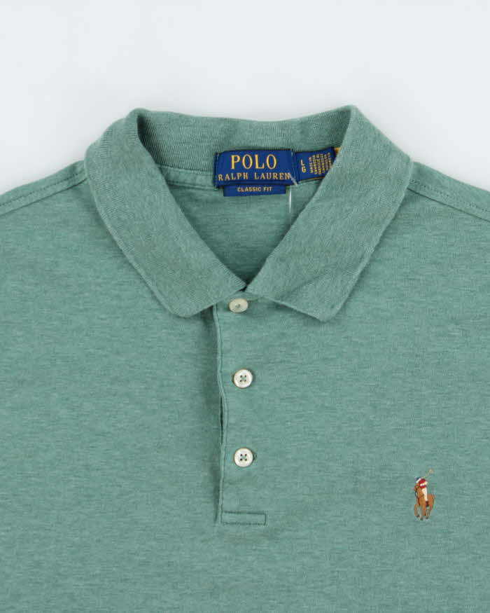 Vintage Polo Ralph Lauren Sage Green Marl Classic Fit Short Sleeve Polo Shirt - L