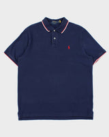 Vintage Polo Ralph Lauren Navy Stripe Trim Classic Fit Short Sleeve Polo Shirt - L