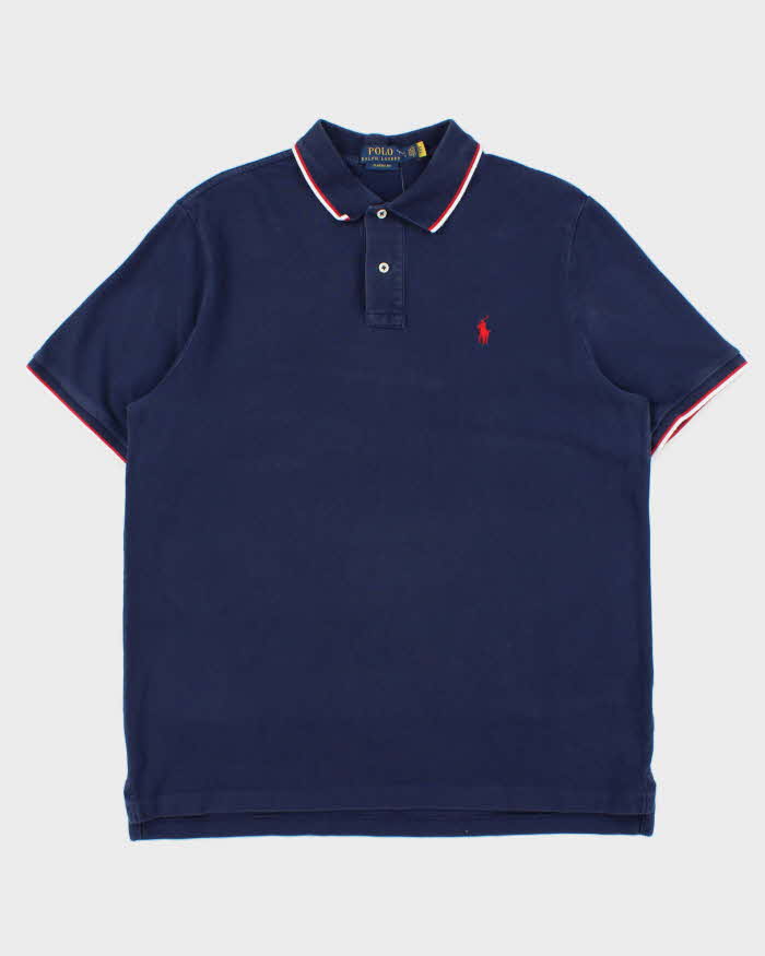 Vintage Polo Ralph Lauren Navy Stripe Trim Classic Fit Short Sleeve Polo Shirt - L