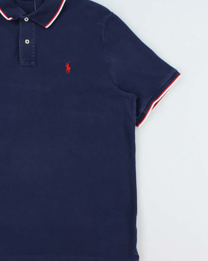 Vintage Polo Ralph Lauren Navy Stripe Trim Classic Fit Short Sleeve Polo Shirt - L