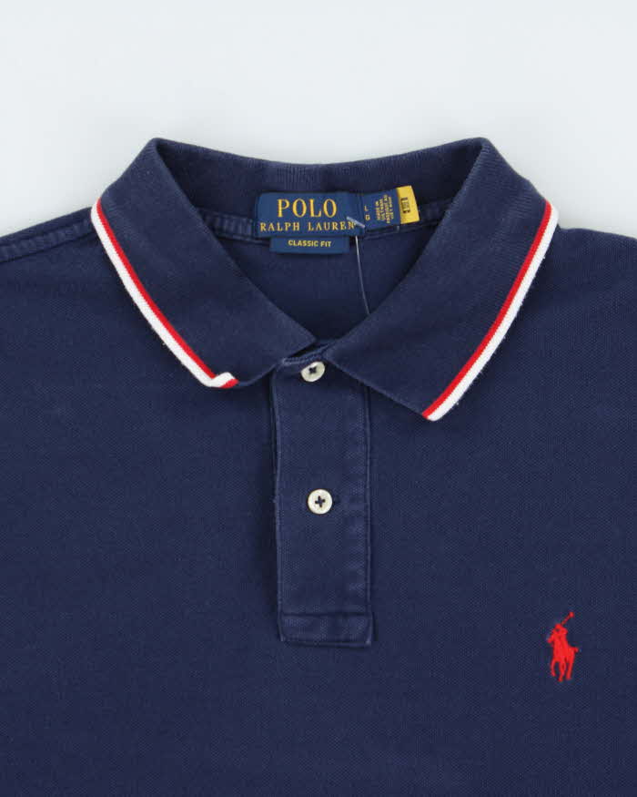 Vintage Polo Ralph Lauren Navy Stripe Trim Classic Fit Short Sleeve Polo Shirt - L