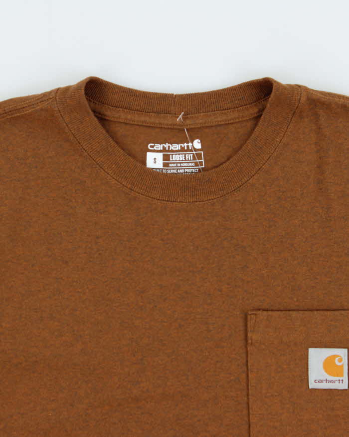 Vintage Carhartt Brown Marl Heavyweight Loose Fit Crewneck Pocket T-Shirt - S