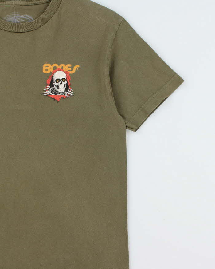 Vintage Powell Peralta Khaki Heavyweight Bones 'Ripper' Crewneck T-Shirt - M
