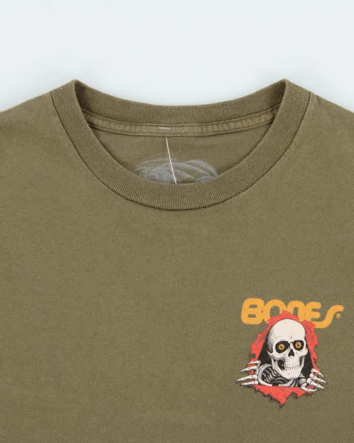 Vintage Powell Peralta Khaki Heavyweight Bones 'Ripper' Crewneck T-Shirt - M