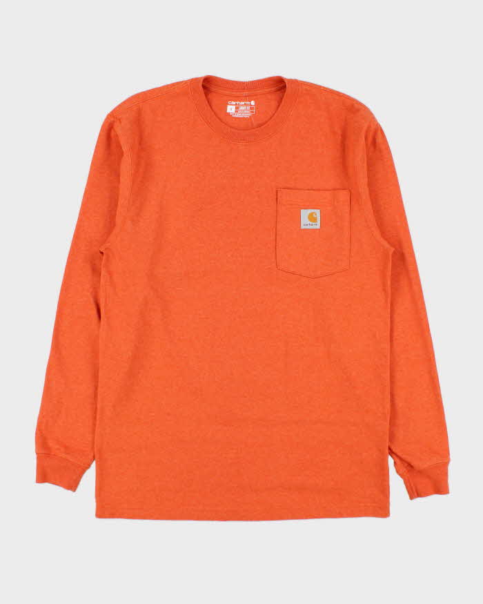 Vintage Carhartt Orange Heavyweight Loose Fit Long Sleeve Pocket T-Shirt - S