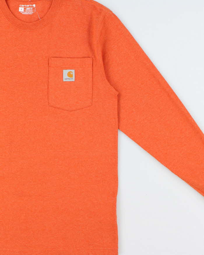 Vintage Carhartt Orange Heavyweight Loose Fit Long Sleeve Pocket T-Shirt - S