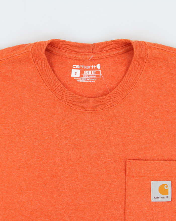 Vintage Carhartt Orange Heavyweight Loose Fit Long Sleeve Pocket T-Shirt - S