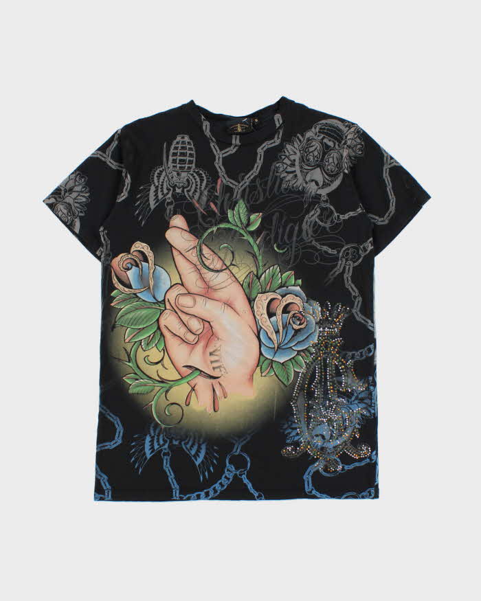 Vintage Y2K 00s Christian Audigier Embellished Luck Crewneck T-Shirt - S