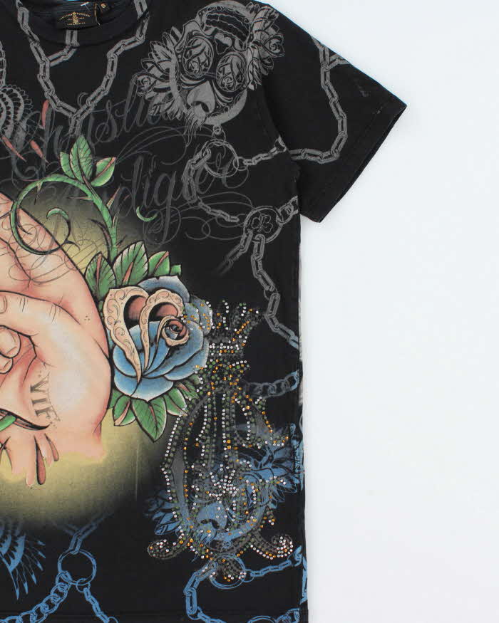 Vintage Y2K 00s Christian Audigier Embellished Luck Crewneck T-Shirt - S
