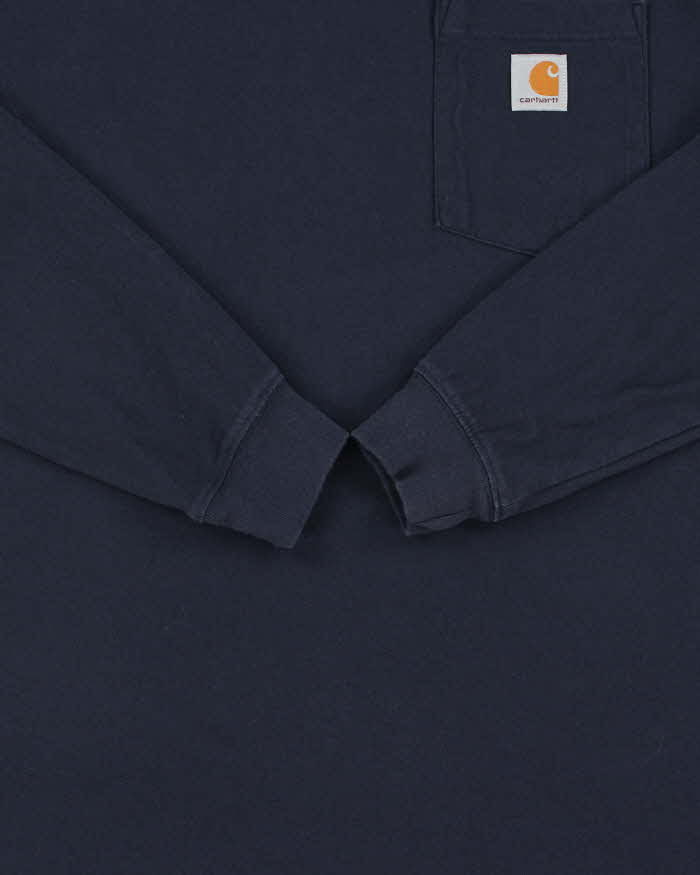 Vintage Carhartt Navy Heavyweight Loose Fit Crewneck Long Sleeve Pocket T-Shirt - M