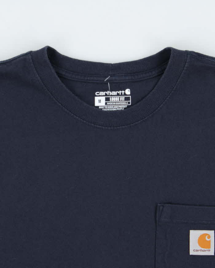 Vintage Carhartt Navy Heavyweight Loose Fit Crewneck Long Sleeve Pocket T-Shirt - M