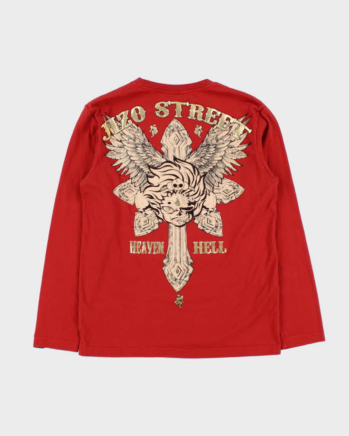 Vintage Y2K 00s Jizo Bosatsu Nippon Blue Japan Heavyweight Long Sleeve Crewneck T-Shirt - M