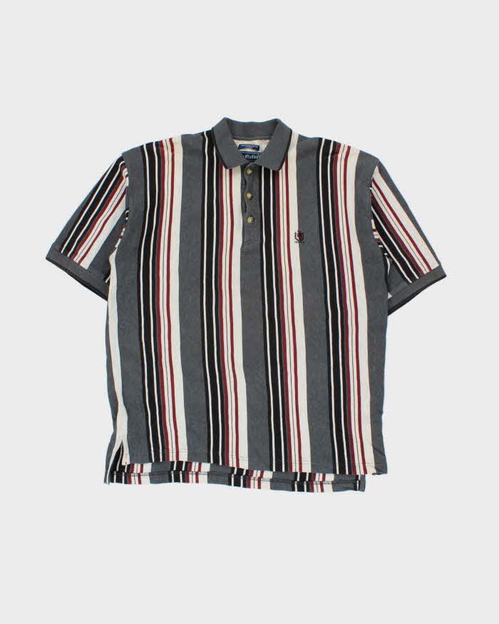 Vintage 1990s Huy Oxford Heavyweight Striped Short Sleeve Polo Shirt - L