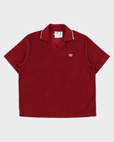 2025 Adidas Originals x Wales Bonner Burgundy Velour 'Terry' Short Sleeve Boxy Polo Shirt - L