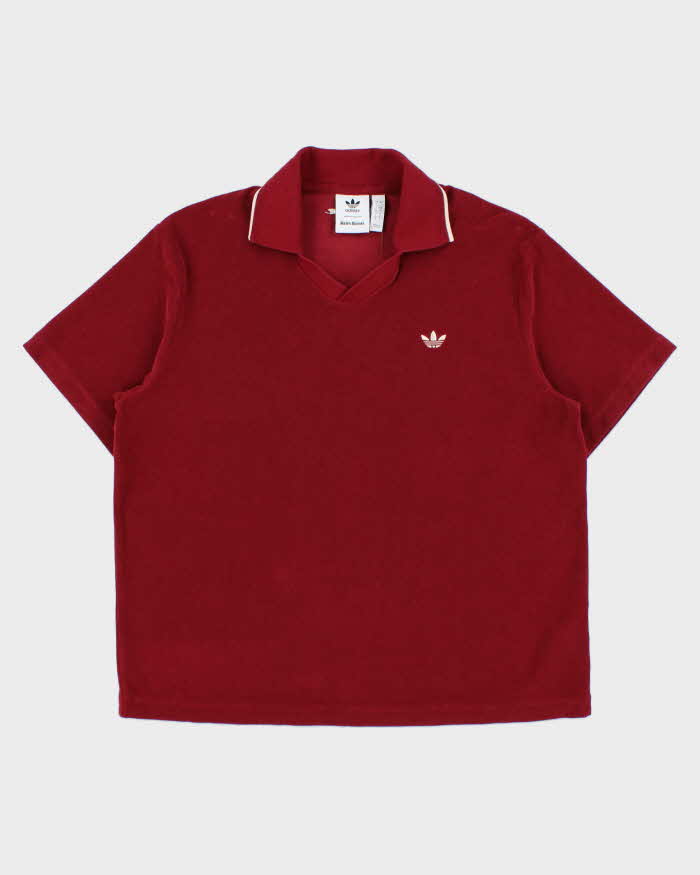2025 Adidas Originals x Wales Bonner Burgundy Velour 'Terry' Short Sleeve Boxy Polo Shirt - L
