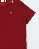 2025 Adidas Originals x Wales Bonner Burgundy Velour 'Terry' Short Sleeve Boxy Polo Shirt - L