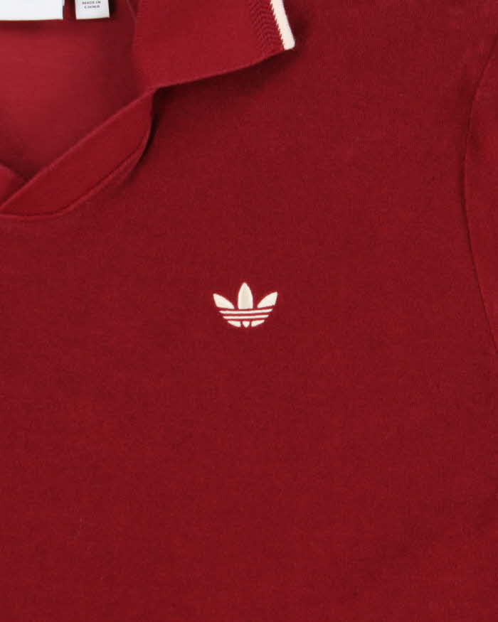 2025 Adidas Originals x Wales Bonner Burgundy Velour 'Terry' Short Sleeve Boxy Polo Shirt - L