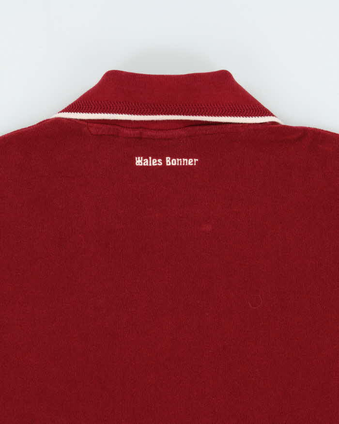 2025 Adidas Originals x Wales Bonner Burgundy Velour 'Terry' Short Sleeve Boxy Polo Shirt - L