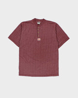 Vintage 1990s Levi's Marl Maroon Heavyweight Striped Made In USA Short Sleeve Henley T-Shirt - L