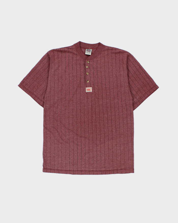 Vintage 1990s Levi's Marl Maroon Heavyweight Striped Made In USA Short Sleeve Henley T-Shirt - L