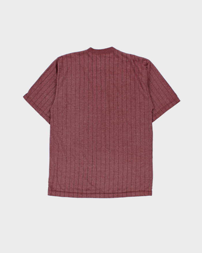 Vintage 1990s Levi's Marl Maroon Heavyweight Striped Made In USA Short Sleeve Henley T-Shirt - L