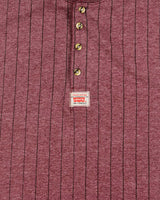 Vintage 1990s Levi's Marl Maroon Heavyweight Striped Made In USA Short Sleeve Henley T-Shirt - L