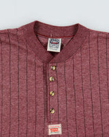 Vintage 1990s Levi's Marl Maroon Heavyweight Striped Made In USA Short Sleeve Henley T-Shirt - L