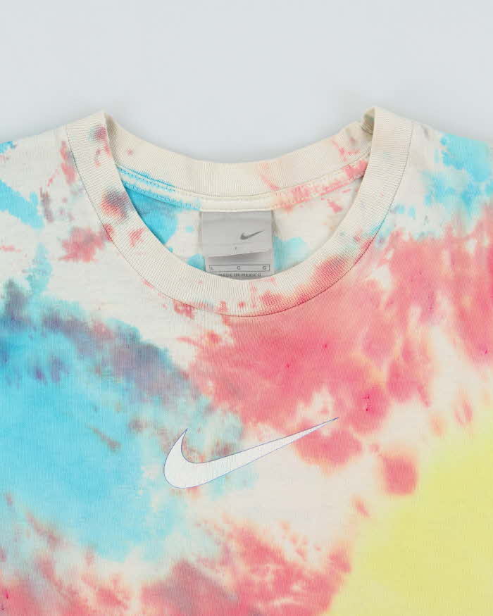 Vintage Y2K 00s Nike World Soccer #1 Centre Swoosh Ti-Dye Heavyweight Silver Tag Crewneck T-Shirt - L