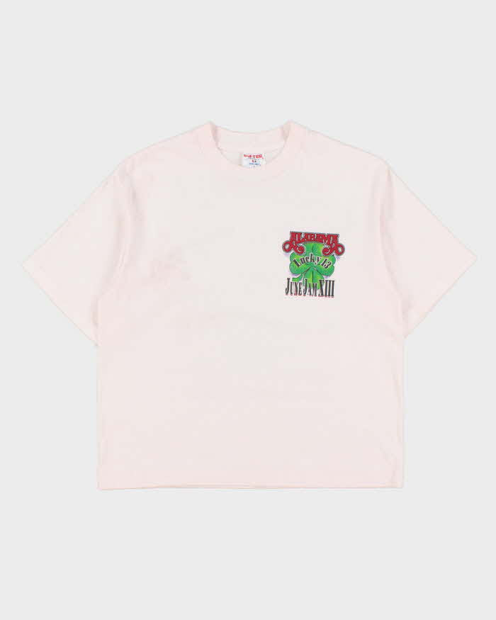 Vintage 1994 Alabama Lucky 13 Baby Pink Heavyweight Sof Tee Made In USA Single Stitch Cropped Crewneck T-Shirt - L