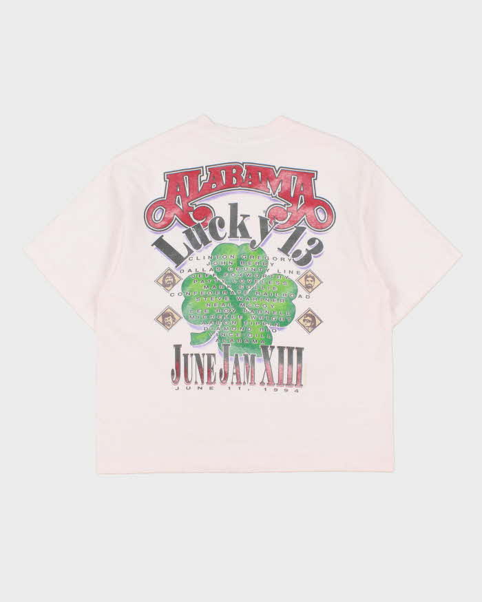 Vintage 1994 Alabama Lucky 13 Baby Pink Heavyweight Sof Tee Made In USA Single Stitch Cropped Crewneck T-Shirt - L
