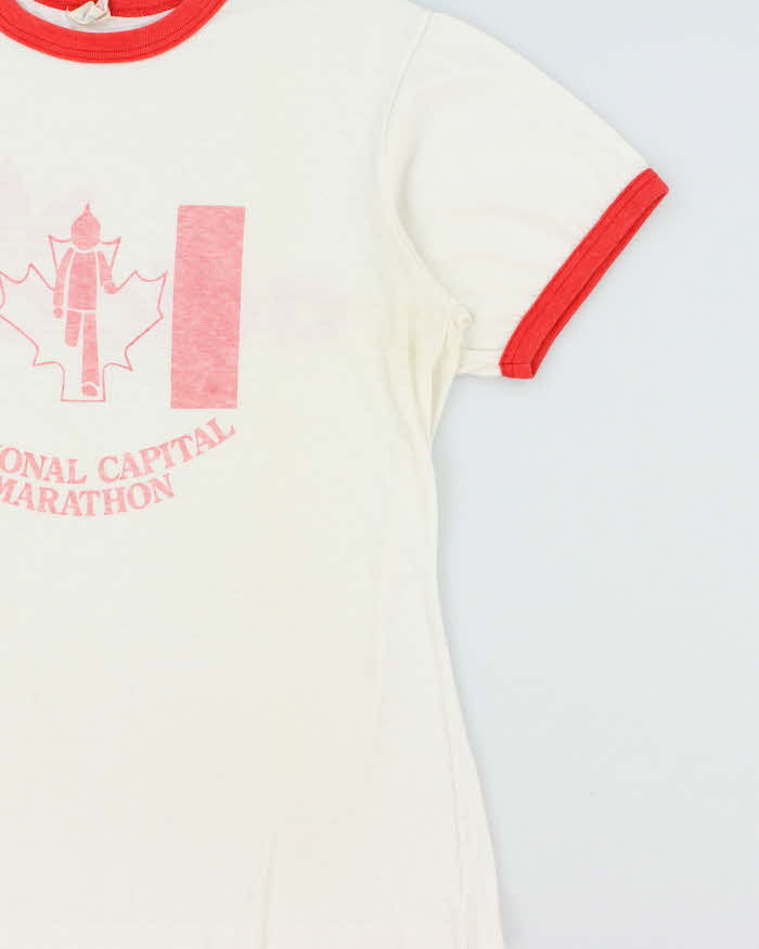 Vintage 1970s Adidas Originals National Capital Marathon Made In Canada Single Stitch Crewneck Ringer T-Shirt - M